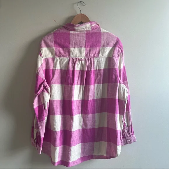 American Eagle Outfitters Pink Tan Plaid Flannel Button Up Shirt Large NWOT - Picture 8 of 9